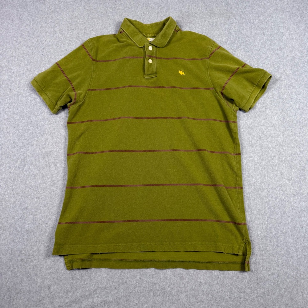 Vintage Y2K Abercrombie & Fitch XL Olive Green Striped Preppy Polo Shirt Moose